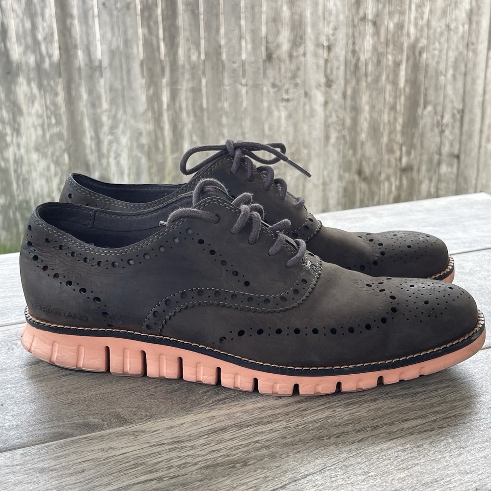 Cole Haan Zerogrand Suede Oxford  Shoes Men 8 M Gray Wingtip Magnet Sneaker Lace